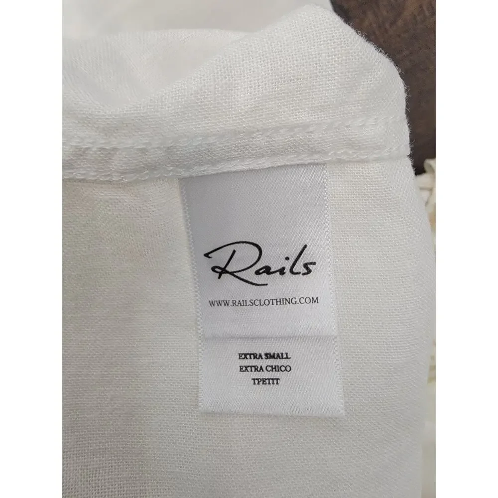 Rails Shirt Womens XS White Charli Metallic Stars Linen coastal summer Celestial